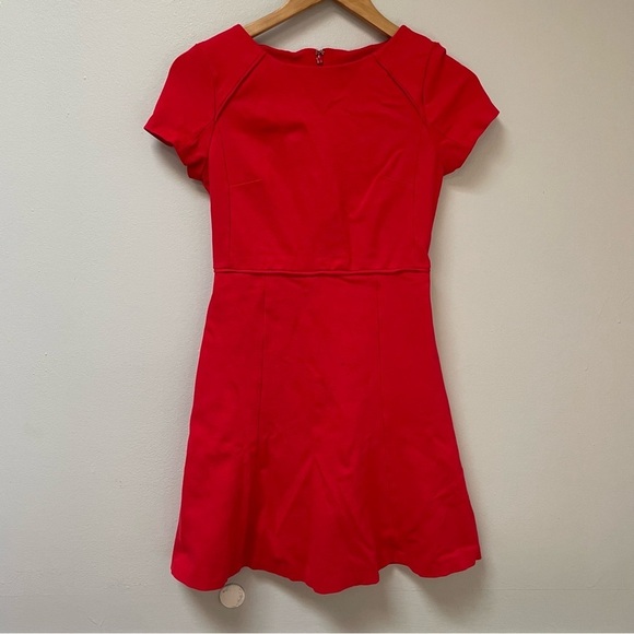 J. Crew Dresses & Skirts - J. Crew Red Short Sleeve Flounce Ponte Fit & Flare Dress 0